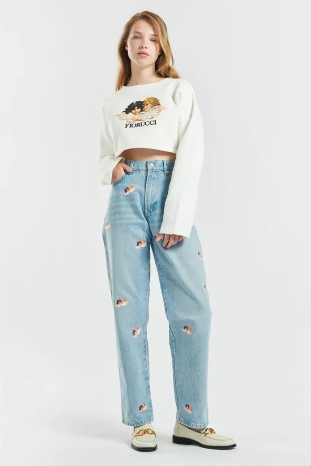 Women Fiorucci Angels Crop Sweatshirt White White Women Fiorucci Angels Crop Sweatshirt White White