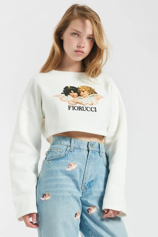 Women Fiorucci Angels Crop Sweatshirt White White Women Fiorucci Angels Crop Sweatshirt White White