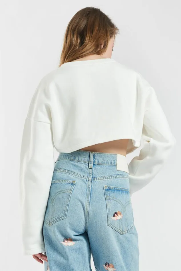 Women Fiorucci Angels Crop Sweatshirt White White Women Fiorucci Angels Crop Sweatshirt White White