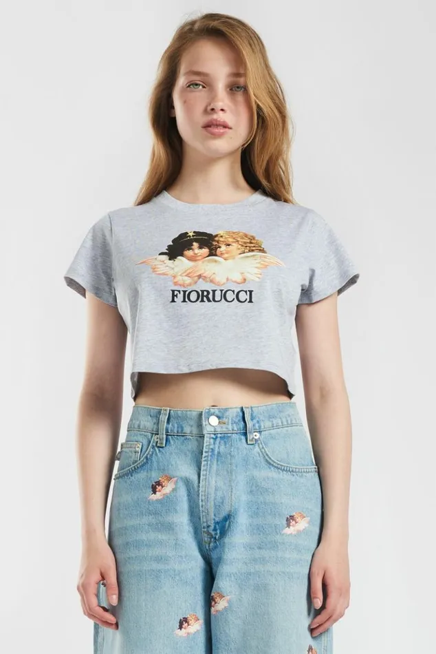 Women Fiorucci Angels Crop TShirt Light Grey Light Grey