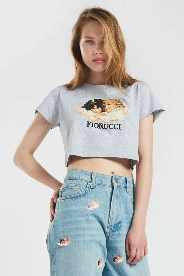Women Fiorucci Angels Crop TShirt Light Grey Light Grey Women Fiorucci Angels Crop TShirt Light Grey Light Grey