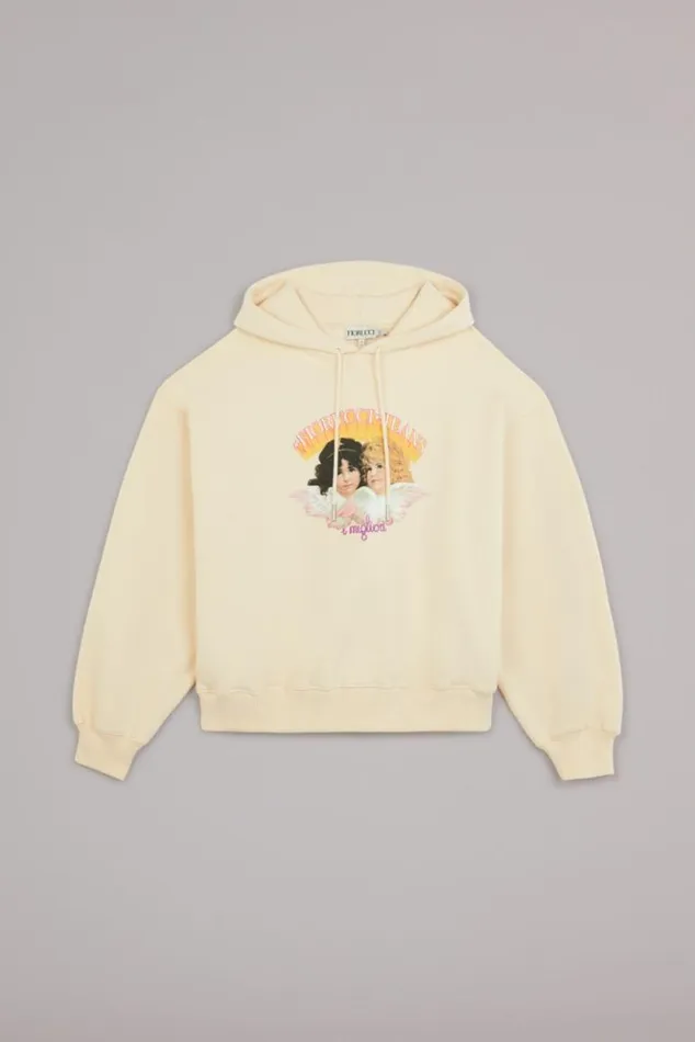 Women Fiorucci Angels Jeans Logo Hoodie Cream Cream Women Fiorucci Angels Jeans Logo Hoodie Cream Cream