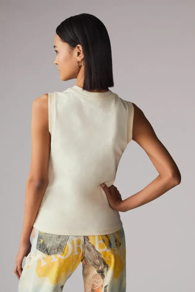 Women Fiorucci Angels Jeans Logo Vest Top Cream Off White Women Fiorucci Angels Jeans Logo Vest Top Cream Off White