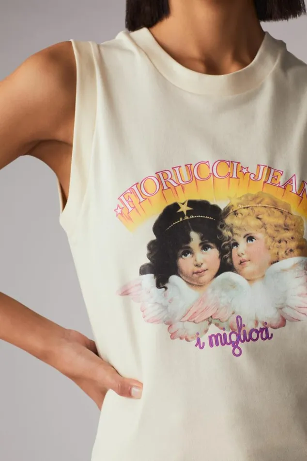 Women Fiorucci Angels Jeans Logo Vest Top Cream Off White Women Fiorucci Angels Jeans Logo Vest Top Cream Off White