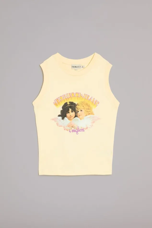 Women Fiorucci Angels Jeans Logo Vest Top Cream Off White Women Fiorucci Angels Jeans Logo Vest Top Cream Off White