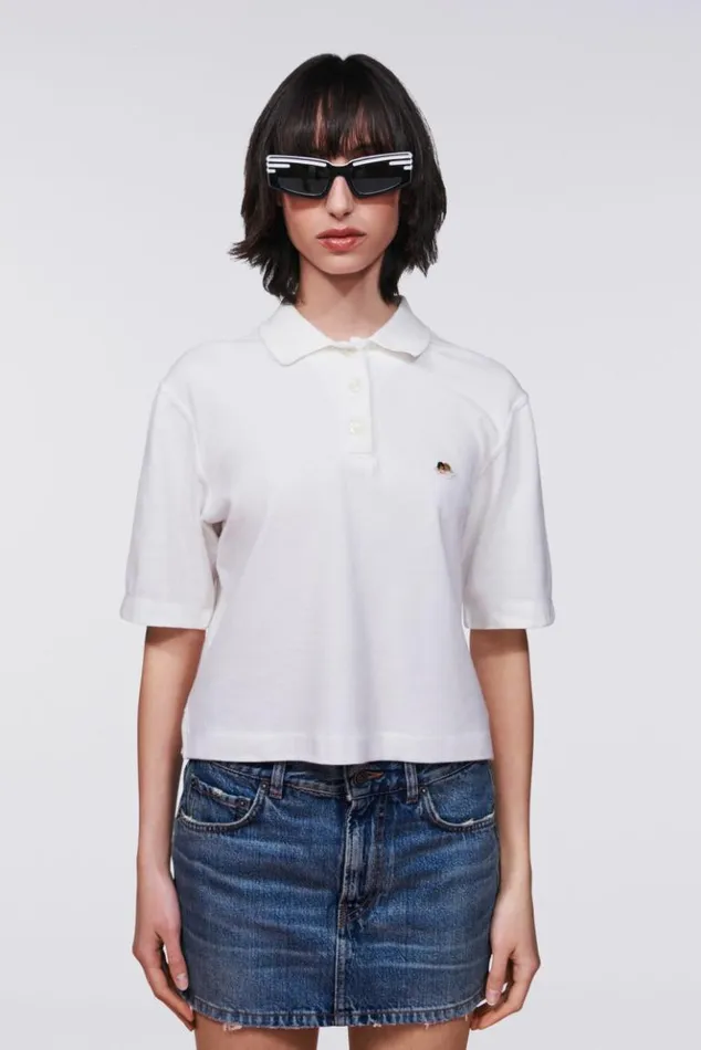 Women Fiorucci Angels Patch Polo TShirt White White Women Fiorucci Angels Patch Polo TShirt White White