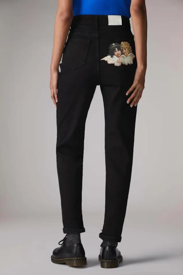 Women Fiorucci Angels Patch Tara Jeans Black Black Women Fiorucci Angels Patch Tara Jeans Black Black