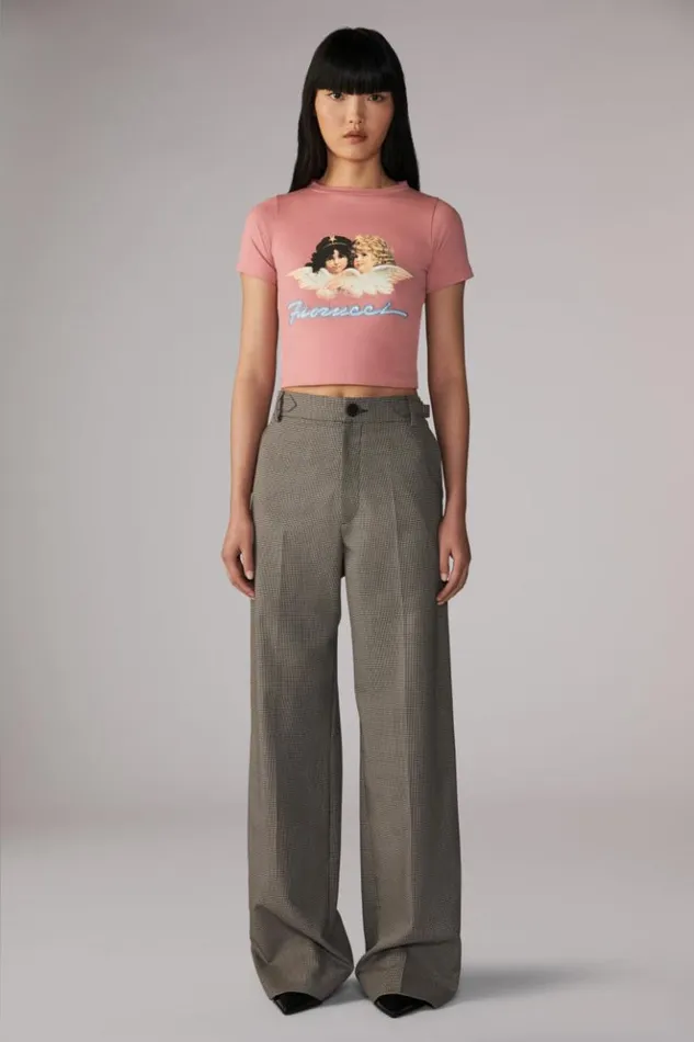 Women Fiorucci Angels Squiggle Logo Baby TShirt Pink Pink