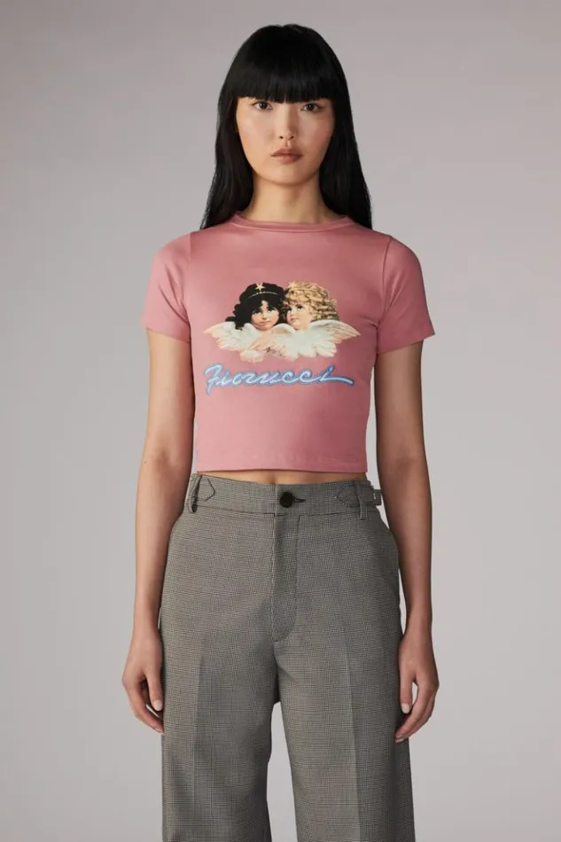 Women Fiorucci Angels Squiggle Logo Baby TShirt Pink Pink Women Fiorucci Angels Squiggle Logo Baby TShirt Pink Pink