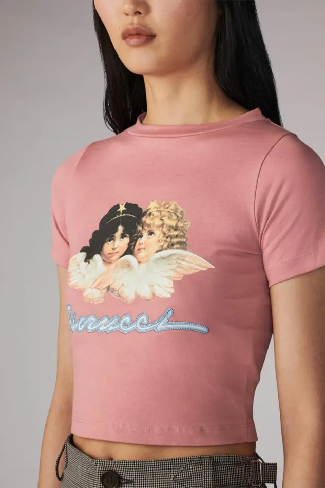 Women Fiorucci Angels Squiggle Logo Baby TShirt Pink Pink Women Fiorucci Angels Squiggle Logo Baby TShirt Pink Pink