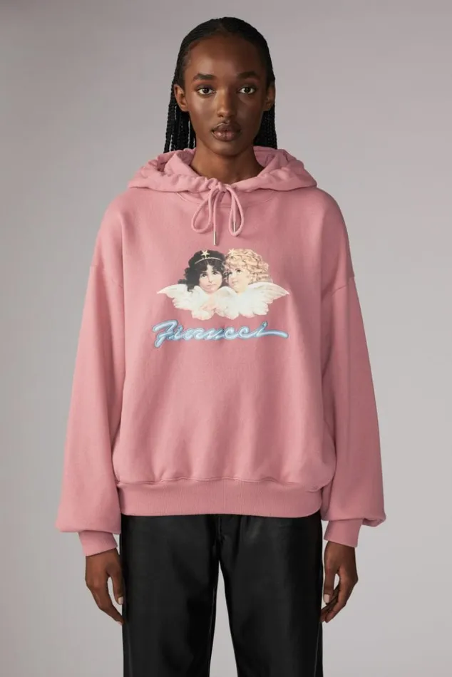 Women Fiorucci Angels Squiggle Logo Hoodie Pink Pink Women Fiorucci Angels Squiggle Logo Hoodie Pink Pink