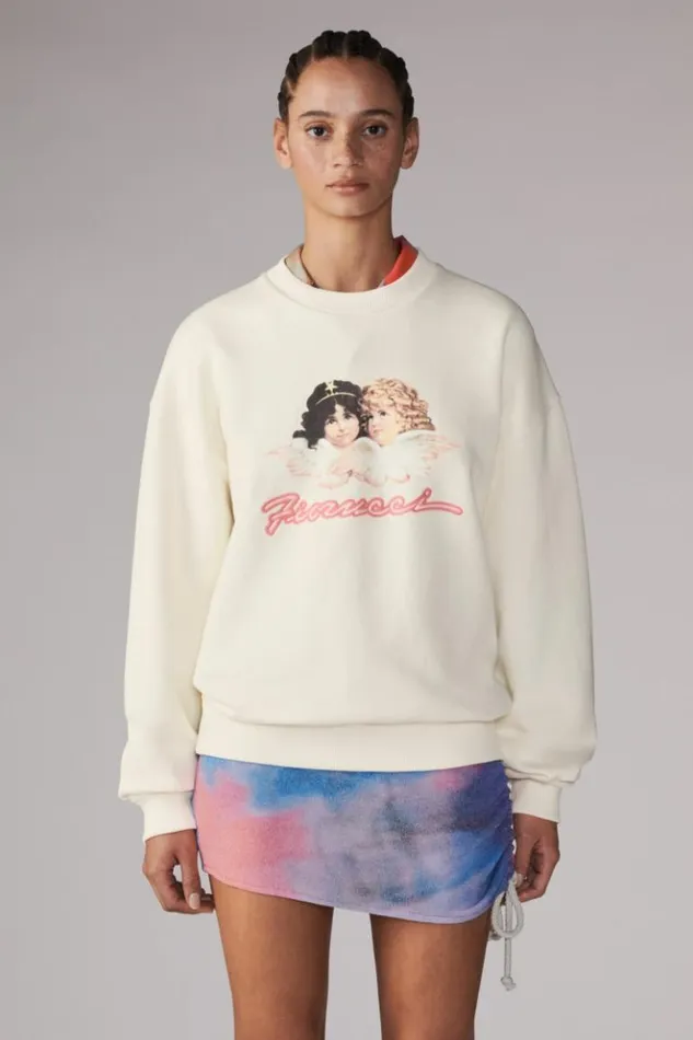 Women Fiorucci Angels Squiggle Logo Sweatshirt Cream Cream Women Fiorucci Angels Squiggle Logo Sweatshirt Cream Cream