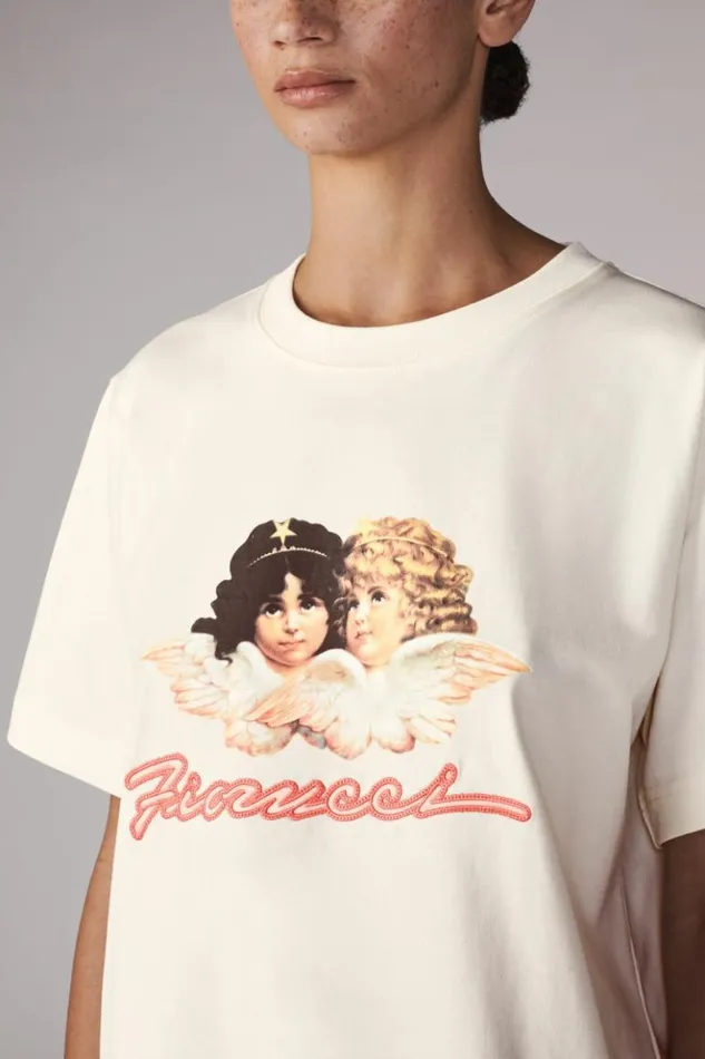 Women Fiorucci Angels Squiggle Logo TShirt Cream Cream Women Fiorucci Angels Squiggle Logo TShirt Cream Cream