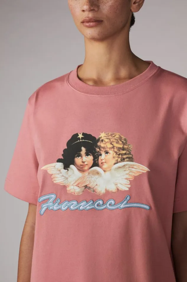 Women Fiorucci Angels Squiggle Logo TShirt Pink Pink Women Fiorucci Angels Squiggle Logo TShirt Pink Pink