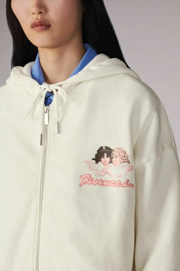 Women Fiorucci Angels Squiggle Logo ZipUp Hoodie Cream Cream Women Fiorucci Angels Squiggle Logo ZipUp Hoodie Cream Cream