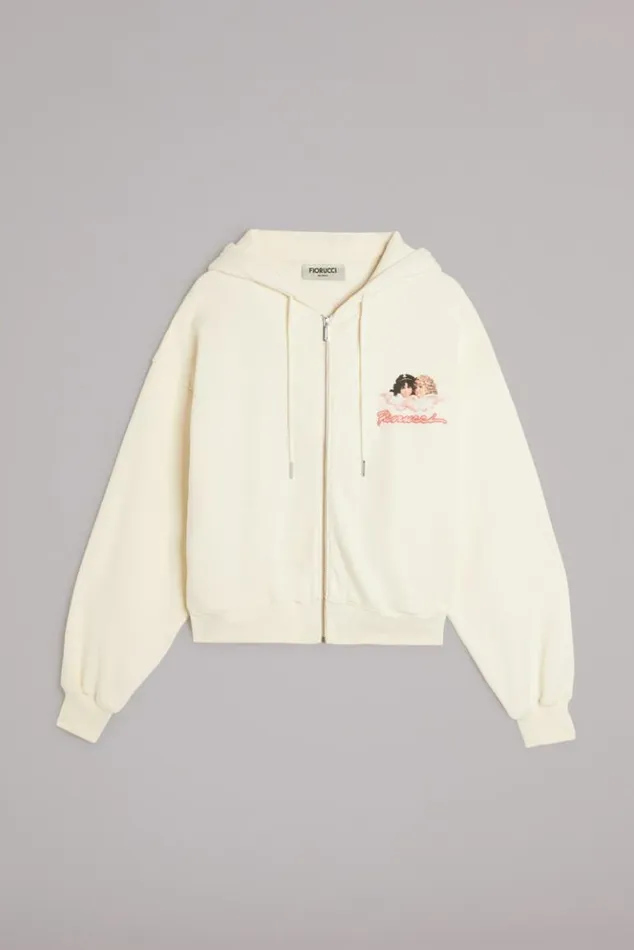 Women Fiorucci Angels Squiggle Logo ZipUp Hoodie Cream Cream Women Fiorucci Angels Squiggle Logo ZipUp Hoodie Cream Cream