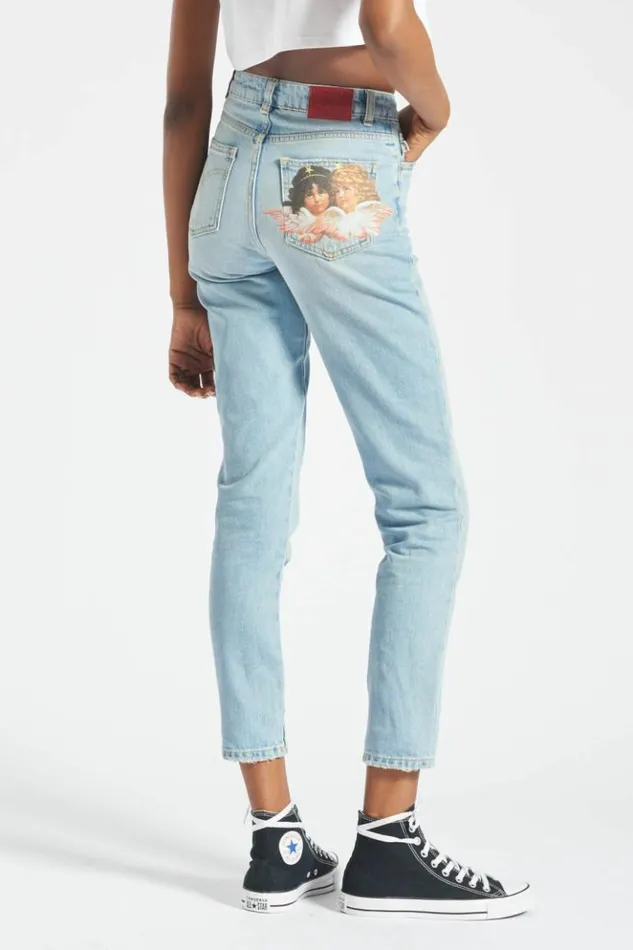 Women Fiorucci Angels Tara Tapered Jeans Blue Light Vintage