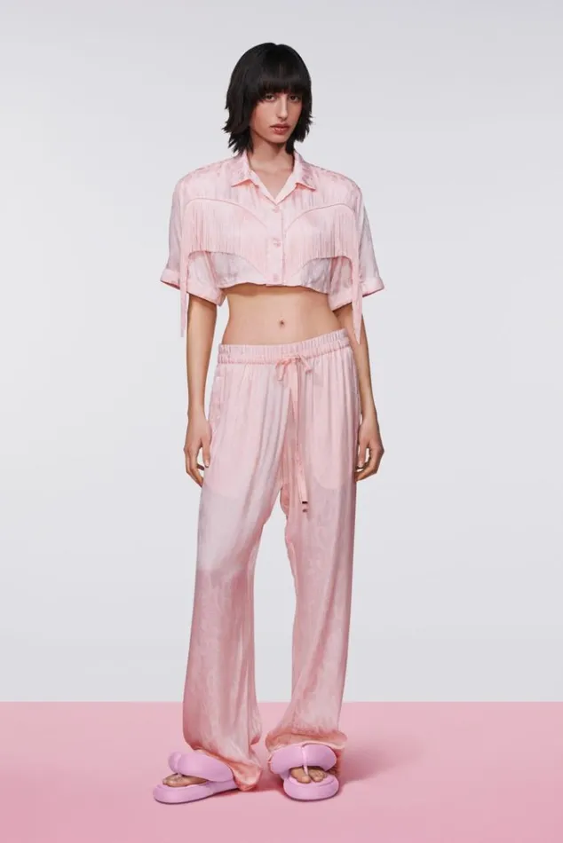 Women Fiorucci Banimalier Jacquard Fringe Shirt Pink Pink