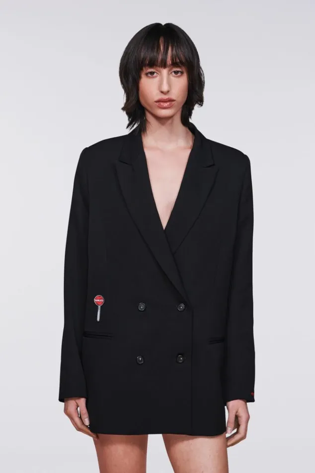 Women Fiorucci Double Breasted Patch Blazer Black Black Women Fiorucci Double Breasted Patch Blazer Black Black
