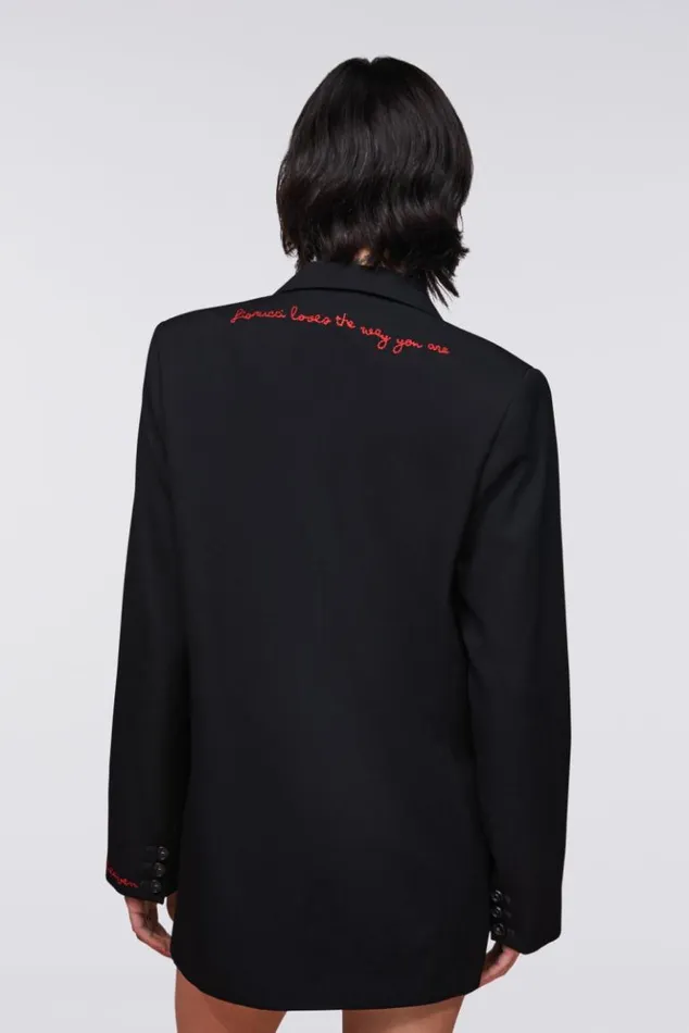 Women Fiorucci Double Breasted Patch Blazer Black Black Women Fiorucci Double Breasted Patch Blazer Black Black