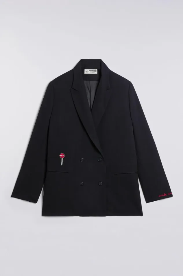 Women Fiorucci Double Breasted Patch Blazer Black Black Women Fiorucci Double Breasted Patch Blazer Black Black