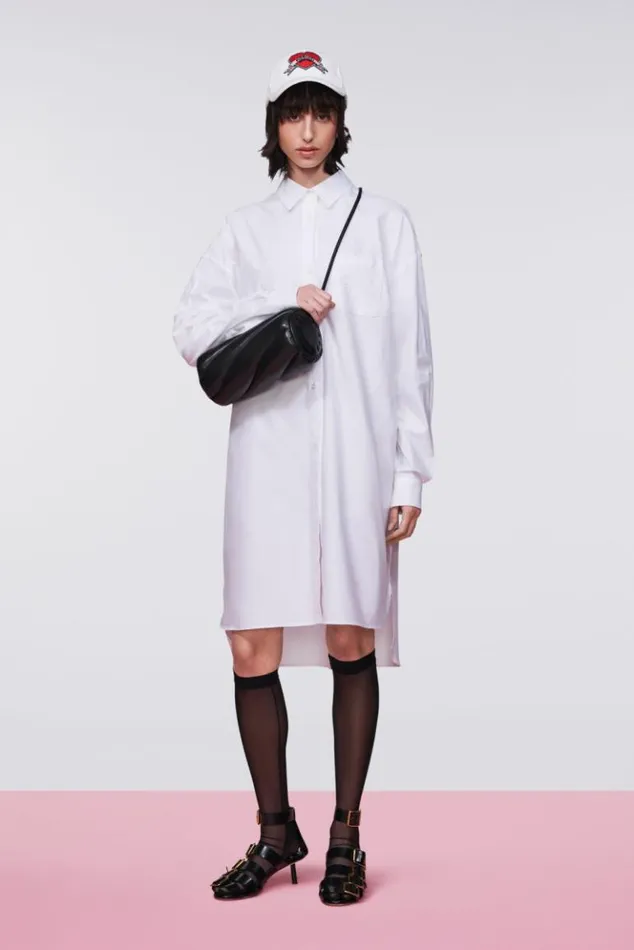 Women Fiorucci Embroidered Angels Midi Shirt Dress White White