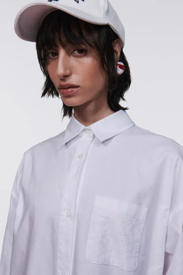 Women Fiorucci Embroidered Angels Midi Shirt Dress White White Women Fiorucci Embroidered Angels Midi Shirt Dress White White