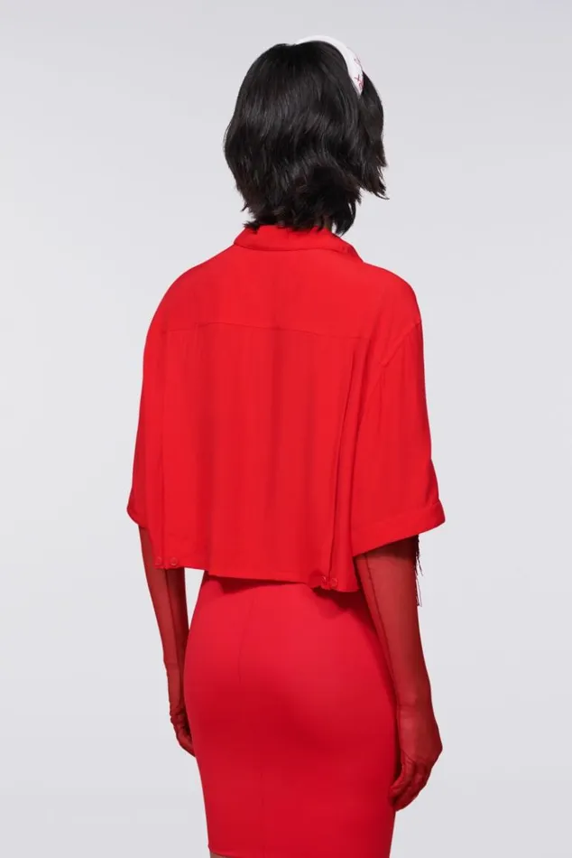 Women Fiorucci Fringe Crop Shirt Red Red Women Fiorucci Fringe Crop Shirt Red Red