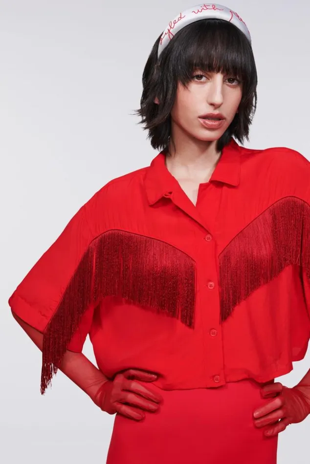 Women Fiorucci Fringe Crop Shirt Red Red Women Fiorucci Fringe Crop Shirt Red Red
