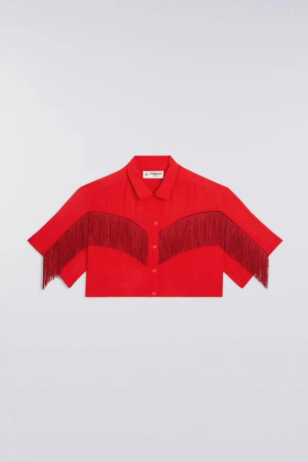 Women Fiorucci Fringe Crop Shirt Red Red Women Fiorucci Fringe Crop Shirt Red Red