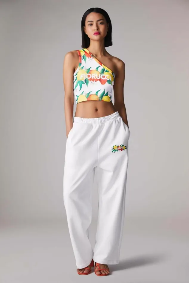 Women Fiorucci Fruity Print One Shoulder Crop Top White White