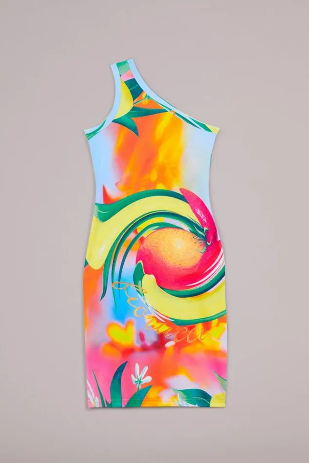 Women Fiorucci Fruity Print One Shoulder Midi Dress Multi Multi Women Fiorucci Fruity Print One Shoulder Midi Dress Multi Multi