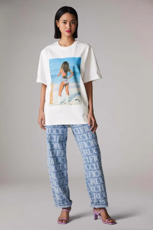Women Fiorucci Graphic Poster Girl TShirt White White