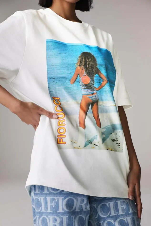 Women Fiorucci Graphic Poster Girl TShirt White White Women Fiorucci Graphic Poster Girl TShirt White White
