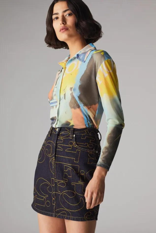 Women Fiorucci Graphic Poster Mesh Crop Shirt Multi Multi Women Fiorucci Graphic Poster Mesh Crop Shirt Multi Multi