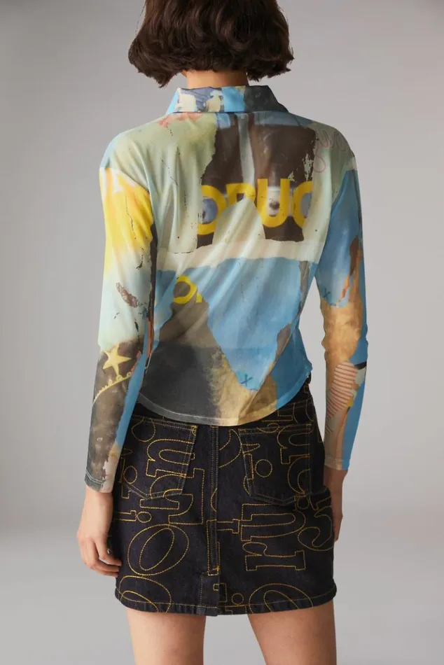 Women Fiorucci Graphic Poster Mesh Crop Shirt Multi Multi Women Fiorucci Graphic Poster Mesh Crop Shirt Multi Multi