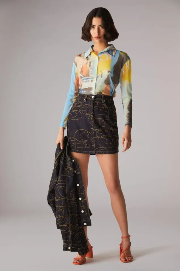 Women Fiorucci Graphic Poster Mesh Crop Shirt Multi Multi Women Fiorucci Graphic Poster Mesh Crop Shirt Multi Multi