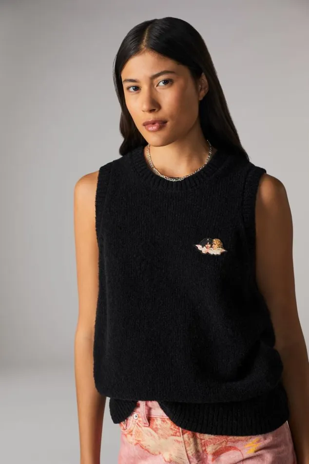 Women Fiorucci Icon Angels Knit Jumper Vest Black Black Women Fiorucci Icon Angels Knit Jumper Vest Black Black