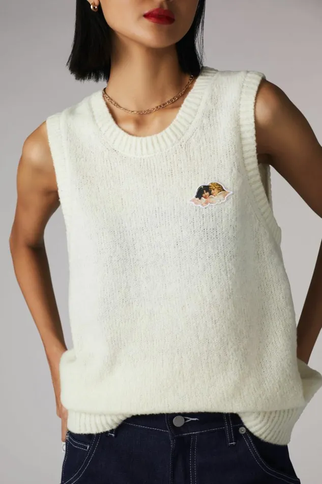 Women Fiorucci Icon Angels Knit Jumper Vest White White Women Fiorucci Icon Angels Knit Jumper Vest White White