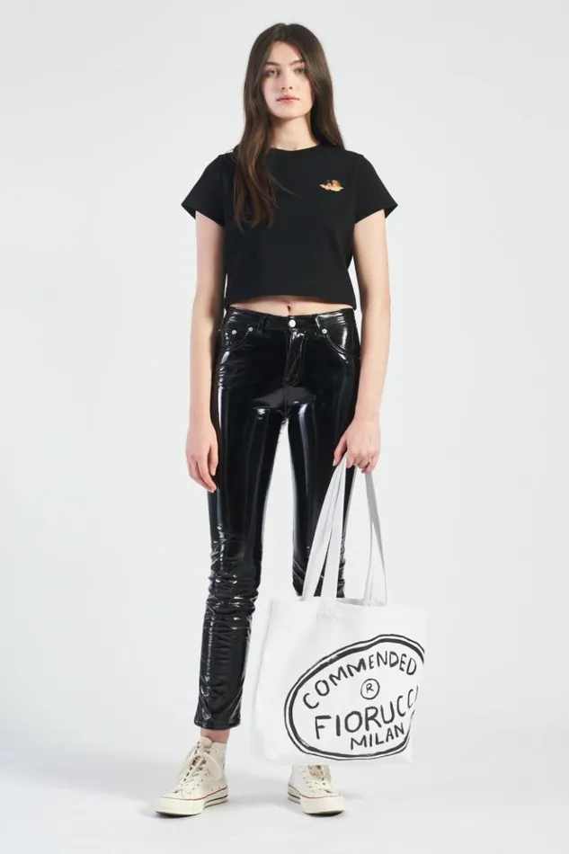 Women Fiorucci Icon Angels Ribbed Crop TShirt Black Black Women Fiorucci Icon Angels Ribbed Crop TShirt Black Black