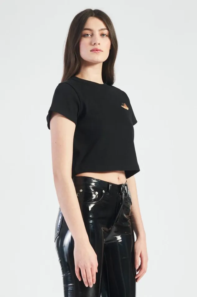 Women Fiorucci Icon Angels Ribbed Crop TShirt Black Black Women Fiorucci Icon Angels Ribbed Crop TShirt Black Black