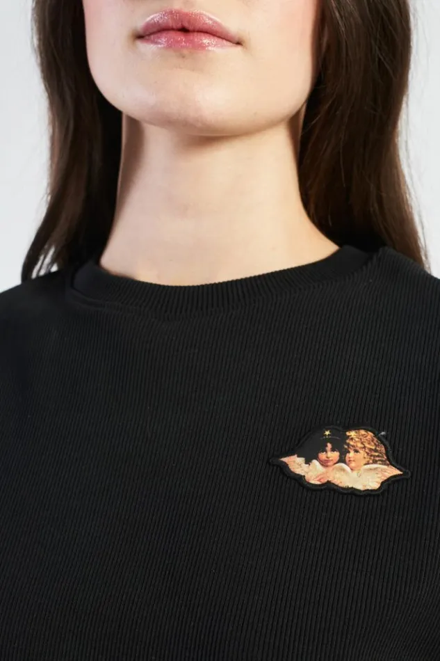 Women Fiorucci Icon Angels Ribbed Crop TShirt Black Black Women Fiorucci Icon Angels Ribbed Crop TShirt Black Black