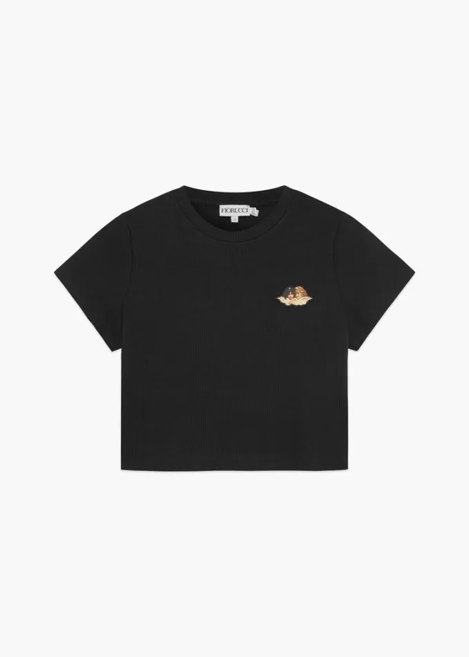 Women Fiorucci Icon Angels Ribbed Crop TShirt Black Black Women Fiorucci Icon Angels Ribbed Crop TShirt Black Black