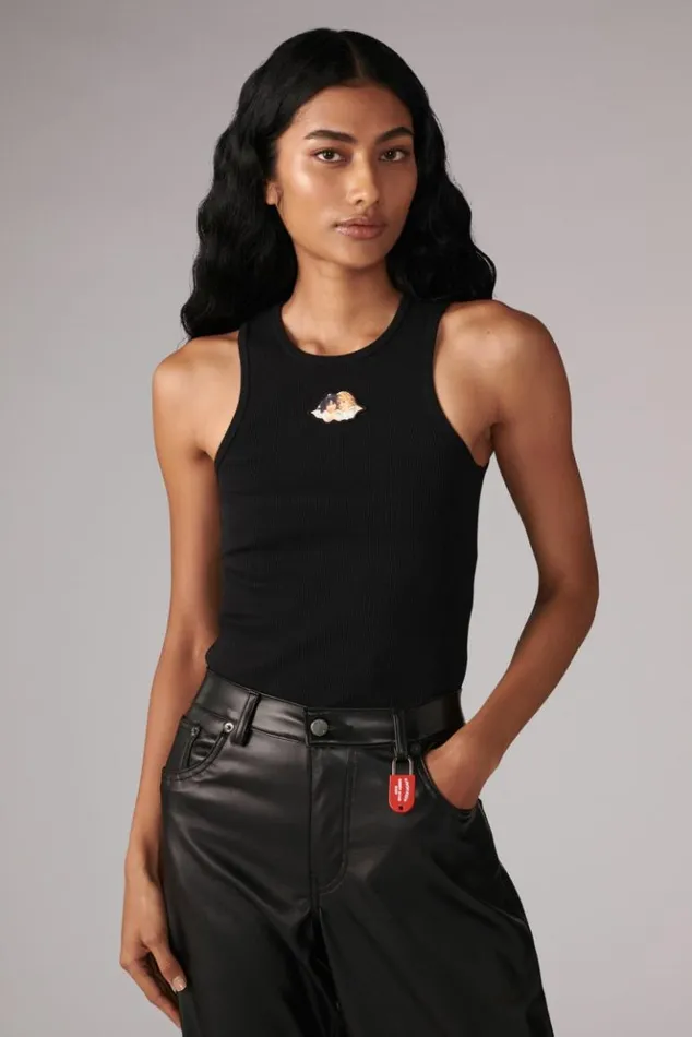 Women Fiorucci Icon Angels Ribbed Vest Black Black Women Fiorucci Icon Angels Ribbed Vest Black Black