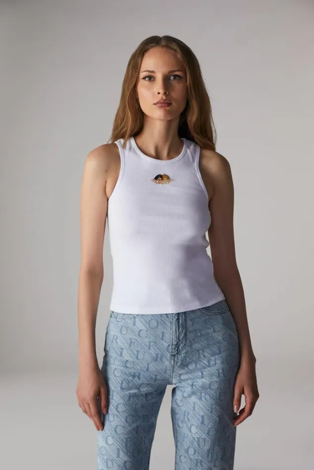 Women Fiorucci Icon Angels Ribbed Vest White White Women Fiorucci Icon Angels Ribbed Vest White White