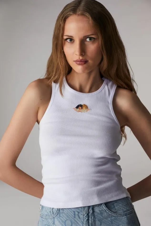 Women Fiorucci Icon Angels Ribbed Vest White White Women Fiorucci Icon Angels Ribbed Vest White White
