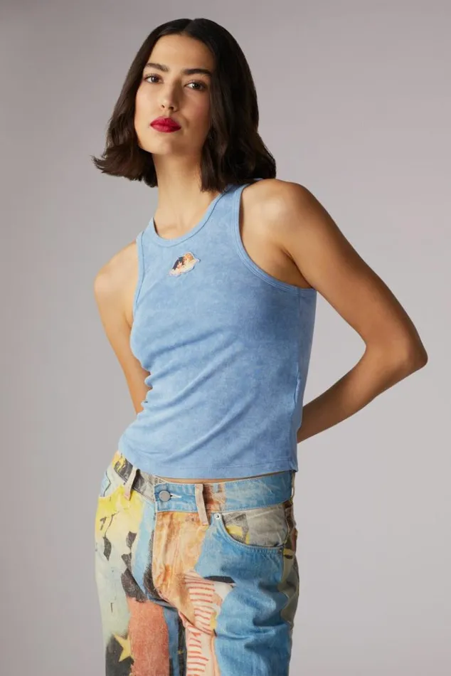 Women Fiorucci Icon Angels Vintage Wash Vest Blue Blue Women Fiorucci Icon Angels Vintage Wash Vest Blue Blue