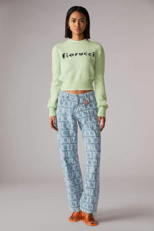 Women Fiorucci Laser Monogram Jeans Blue Blue
