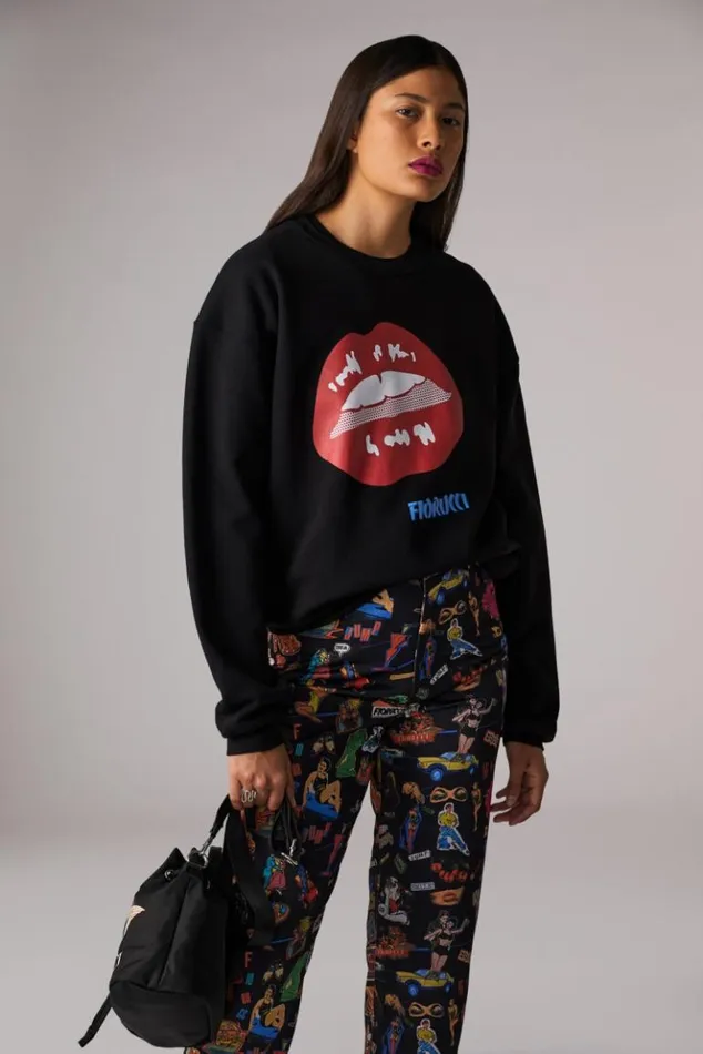 Women Fiorucci Lips Sweatshirt Black Black Women Fiorucci Lips Sweatshirt Black Black