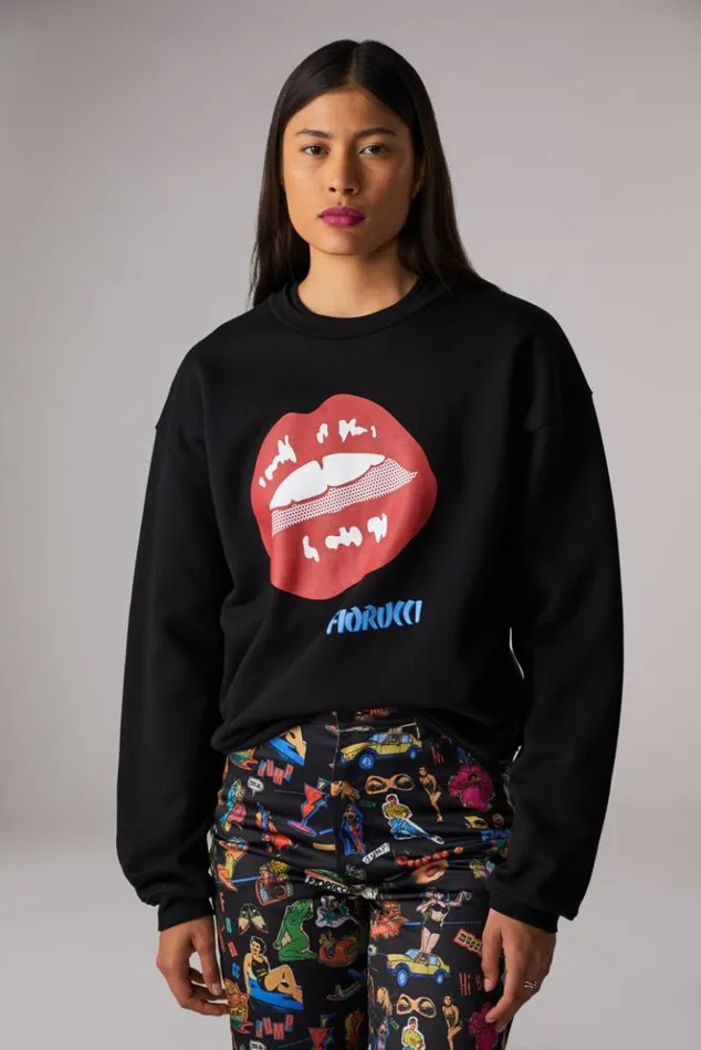 Women Fiorucci Lips Sweatshirt Black Black Women Fiorucci Lips Sweatshirt Black Black